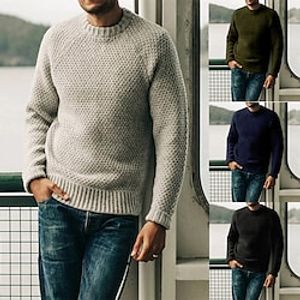 Men's Sweater Pullover Sweater Jumper Ribbed Knit Cropped Knitted Solid Color Crew Neck Basic Stylish Outdoor Daily Clothing Apparel Winter Fall Black Army Green S M L miniinthebox