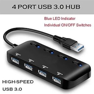 4-Port USB 3.0 Hub with Individual LED Power Switches Portable Data Hub Compatible Transfer Splitter miniinthebox