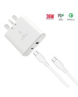 Trands 36W Charger with Type-C to Type-C Cable White Trands 36W Charger with Type-C to Type-C Cable White