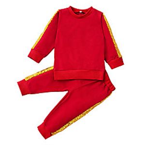 Kids Girls' Sweatshirt  Pants Clothing Set 2 Pieces Long Sleeve Blushing Pink Wine Solid Color Sequins Street Casual / Daily Street Style Cute Regular 2-6 Years miniinthebox