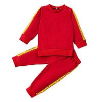 Kids Girls' Sweatshirt  Pants Clothing Set 2 Pieces Long Sleeve Blushing Pink Wine Solid Color Sequins Street Casual / Daily Street Style Cute Regular 2-6 Years miniinthebox - thumbnail