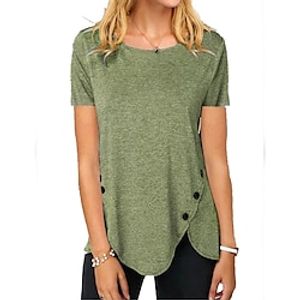 2022 Women's irregular button short-sleeved round neck printed women's t-shirt Lightinthebox