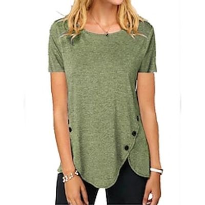 2022 Women's irregular button short-sleeved round neck printed women's t-shirt Lightinthebox
