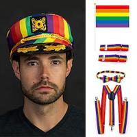 LGBT LGBTQ Rainbow Captain's Yacht Sailors Hat Flag Y-Back Suspenders Sleeve Garters Bow Ties 6 PCS Adults' Men's Women's Gay Lesbian Pride Parade Pride Month Masquerade Easy Halloween Costumes Lightinthebox