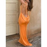 Women's Prom Dress Party Dress Wedding Guest Dress Long Dress Maxi Dress White Blue Orange Sleeveless Pure Color Backless Spring Fall Winter Spaghetti Strap Fashion Winter Dress Wedding Guest Birthday Lightinthebox - thumbnail