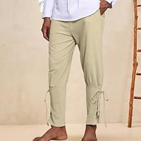 Men's Linen Pants Trousers Summer Pants Beach Pants Pocket Drawstring Elastic Waist Plain Comfort Breathable Daily Holiday Vacation Cotton Blend Hawaiian Boho ArmyGreen Black Lightinthebox