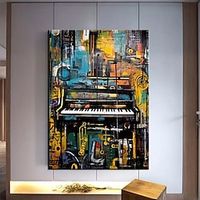 Handmade pop art painting Hand Painted Citysacpe Art Oil Painting Wall Art Citysacpe Art Painting Abstract Canvas Paintings music oil Painting Decor Rolled Canvas No Frame miniinthebox - thumbnail