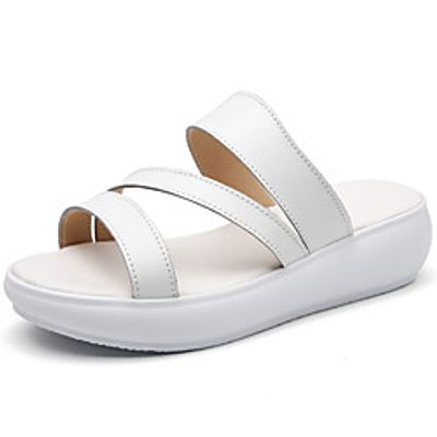 Women's Sandals Platform Sandals Flat Heel Round Toe Nappa Leather White Black Beige miniinthebox