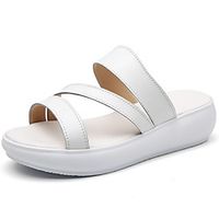 Women's Sandals Platform Sandals Flat Heel Round Toe Nappa Leather White Black Beige miniinthebox - thumbnail