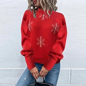 Women's Ugly Christmas Sweater Pullover Sweater Jumper Crochet Knit Knitted Animal Crew Neck Stylish Casual Outdoor Christmas Winter Fall Red Brown Wine S M L  Long Sleeve  Weekend  Holiday Lightinthebox