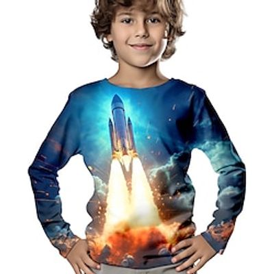 Boys 3D Rocket Tee Shirt Long Sleeve 3D Print Fall Winter Sports Fashion Streetwear Polyester Kids 3-12 Years Crew Neck Outdoor Casual Daily Regular Fit miniinthebox