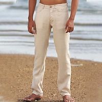 Men's Linen Pants Trousers Summer Pants Beach Pants Front Pocket Straight Leg Plain Comfort Breathable Casual Daily Holiday Linen  Cotton Blend Streetwear Designer White Army Green Lightinthebox - thumbnail