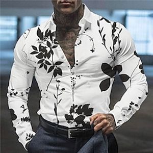 Men's Shirt Floral Graphic Prints Leaves Turndown White Brown Outdoor Street Long Sleeve Print Clothing Apparel Fashion Streetwear Designer Casual miniinthebox