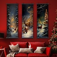 Scroll Painting Deer Christmas Tree Posters For Holiday Parties Print Rolled Canvas Prints - Holiday Modern Art Prints Lightinthebox - thumbnail