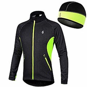 winter thermal cycling jersey long sleeve reflective windproof waterproof biking jacket cycling hat,blackgreen,s Lightinthebox