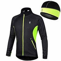 winter thermal cycling jersey long sleeve reflective windproof waterproof biking jacket cycling hat,blackgreen,s Lightinthebox - thumbnail