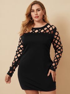 Plus Size Halloween Crew Neck Hollow Design Long Sleeves Dress