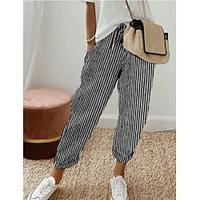 Women's Pants Trousers Linen Cotton Blend Striped Black Pink Casual Daily Ankle-Length Weekend Spring Summer Lightinthebox