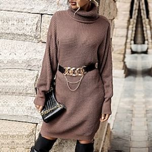 Women's Sweater Dress Casual Dress Brown Long Sleeve Pure Color Patchwork Winter Fall Turtleneck Fashion Modern Fall Dress Loose Fit 2022 S M L  Winter Dress Lightinthebox