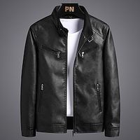 Men's Faux Leather Jacket Biker Jacket Motorcycle Jacket Outdoor Daily Wear Warm Pocket Fall Winter Plain Fashion Streetwear Stand Collar Regular Black Brown Jacket Lightinthebox - thumbnail