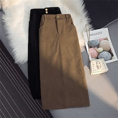 Women's Skirt A Line Maxi Corduroy Black Khaki Skirts Fall  Winter Pocket High Waist Fashion Casual Street Daily S M L miniinthebox