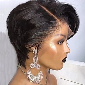 Human Hair Wigs Short Straight Bob Wig T Part Transparent Lace Wig For Women Preplucked Hairline Pixie Cut Wig Perruque Femme Lightinthebox