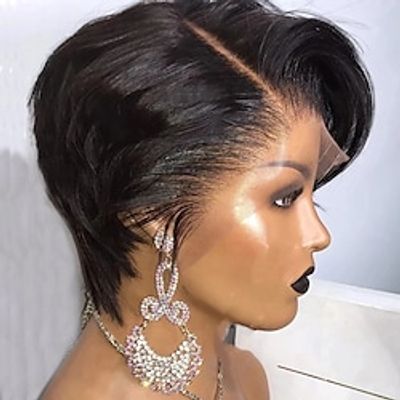 Human Hair Wigs Short Straight Bob Wig T Part Transparent Lace Wig For Women Preplucked Hairline Pixie Cut Wig Perruque Femme Lightinthebox