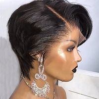 Human Hair Wigs Short Straight Bob Wig T Part Transparent Lace Wig For Women Preplucked Hairline Pixie Cut Wig Perruque Femme Lightinthebox - thumbnail