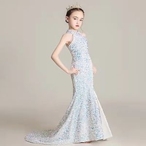 Kids Toddler Little Girls' Dress Plain Sheath Dress Wedding Special Occasion Sequins Lace Sparkle Black Maxi Sleeveless Princess Cute Dresses Fall Winter Slim 1 PC Lightinthebox