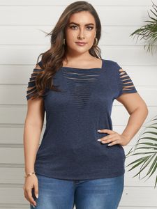 YOINS Plus Size Square Neck Slit Design Short Sleeves Tee