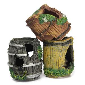 Aquarium Miniature Resin Barrel Hide Cave Fish Tank Ornament Landscape Reptile Turtle