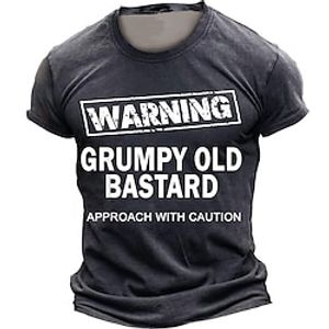 Warning Grumpy Old Bastard Approach with Caution Daily Designer Street Style Men's 3D Print T shirt Tee Sports Outdoor Holiday Going out T shirt Black Brown Dark Blue Short Sleeve Crew Neck Shirt Lightinthebox