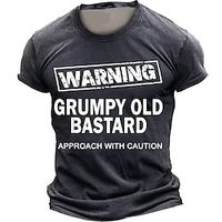 Warning Grumpy Old Bastard Approach with Caution Daily Designer Street Style Men's 3D Print T shirt Tee Sports Outdoor Holiday Going out T shirt Black Brown Dark Blue Short Sleeve Crew Neck Shirt Lightinthebox - thumbnail