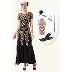 Retro Vintage Roaring 20s 1920s Flapper Dress Outfits Cocktail Dress The Great Gatsby Flapper Girl Women's Sequins Wedding Wedding Guest Party / Evening 1 Bracelet Lightinthebox