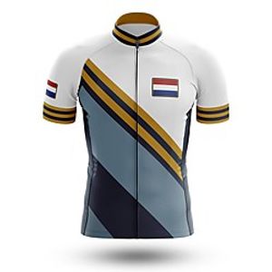 21Grams Men's Short Sleeve Cycling Jersey Summer Spandex BlueWhite Netherlands Bike Top Mountain Bike MTB Road Bike Cycling Quick Dry Moisture Wicking Sports Clothing Apparel  Stretchy  Athleisure Lightinthebox