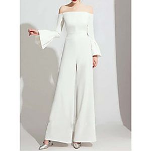 Jumpsuits Wedding Dresses Off Shoulder Floor Length Stretch Fabric Long Sleeve Simple with 2021 Lightinthebox