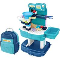 Little Story Role Play Theme Park With Slide And Block Toy Set School Bag 52 Pcs - Blue 2 - In - 1 Mode LS_BLSB_SLIBU