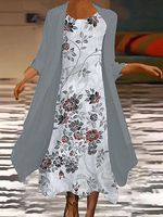 Round Neck Casual Loose Floral Print Suit Maxi Dress