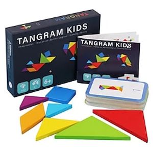 Wooden Tangram Jigsaw Board Games For Baby Montessori Educational Toys For Children Kindergarten Geometric Shape Maths Teaching Aids Kids 3D Puzzles With 60pcs Cards Lightinthebox