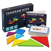 Wooden Tangram Jigsaw Board Games For Baby Montessori Educational Toys For Children Kindergarten Geometric Shape Maths Teaching Aids Kids 3D Puzzles With 60pcs Cards Lightinthebox - thumbnail