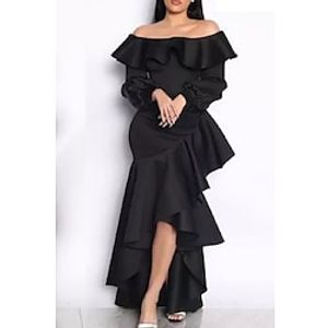 Women's Party Dress Maxi long Dress Black Long Sleeve Pure Color Patchwork Fall Summer Off Shoulder Stylish Fashion Modern 2022 S M L XL Lightinthebox