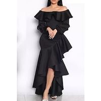 Women's Party Dress Maxi long Dress Black Long Sleeve Pure Color Patchwork Fall Summer Off Shoulder Stylish Fashion Modern 2022 S M L XL Lightinthebox - thumbnail