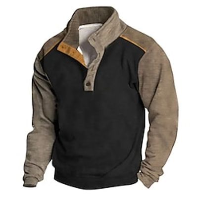 Men's Sweatshirt Black White Brown Standing Collar Plain Patchwork Color Block Sports  Outdoor Daily Holiday Streetwear Basic Casual Spring   Fall Clothing Apparel Hoodies Sweatshirts  miniinthebox