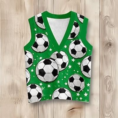 Boys 3D Football Sweater Vest Sleeveless 3D Print Fall Winter Sports Fashion Streetwear Polyester Kids 3-12 Years V Neck Outdoor Casual Daily Regular Fit Lightinthebox