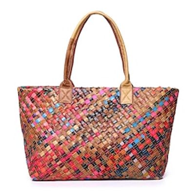 Women's Shoulder Bag Straw Cowhide Daily Holiday Zipper Color Block Rainbow Lightinthebox