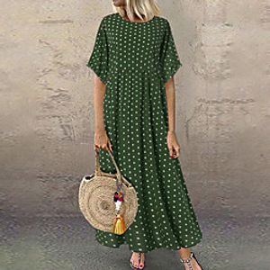 Women's Shift Dress Maxi long Dress Short Sleeve Polka Dot Polka Dots Print Spring Summer Round Neck Casual 2021 XL 2XL 3XL 4XL 5XL Lightinthebox