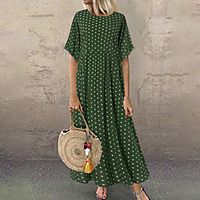 Women's Shift Dress Maxi long Dress Short Sleeve Polka Dot Polka Dots Print Spring Summer Round Neck Casual 2021 XL 2XL 3XL 4XL 5XL Lightinthebox - thumbnail