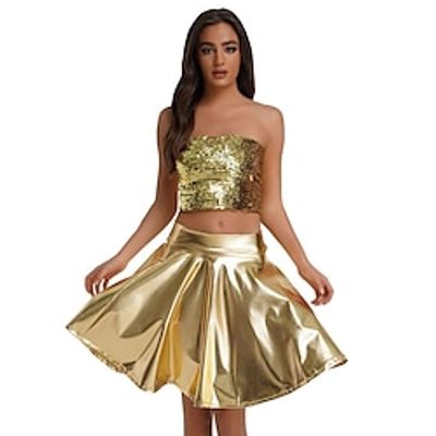 Latin Dance Cheerleader Costumes Skirts Pure Color Sequins Women's Performance Party Sleeveless High Polyester Taffeta Lightinthebox