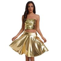 Latin Dance Cheerleader Costumes Skirts Pure Color Sequins Women's Performance Party Sleeveless High Polyester Taffeta Lightinthebox - thumbnail