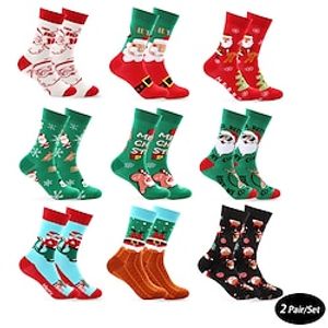 Men's 2 Pairs Crew Socks Men Socks Xmas Socks Red  Green GreenWhite Color Christmas Casual Daily Basic Medium Fall  Winter Thermal Lightinthebox